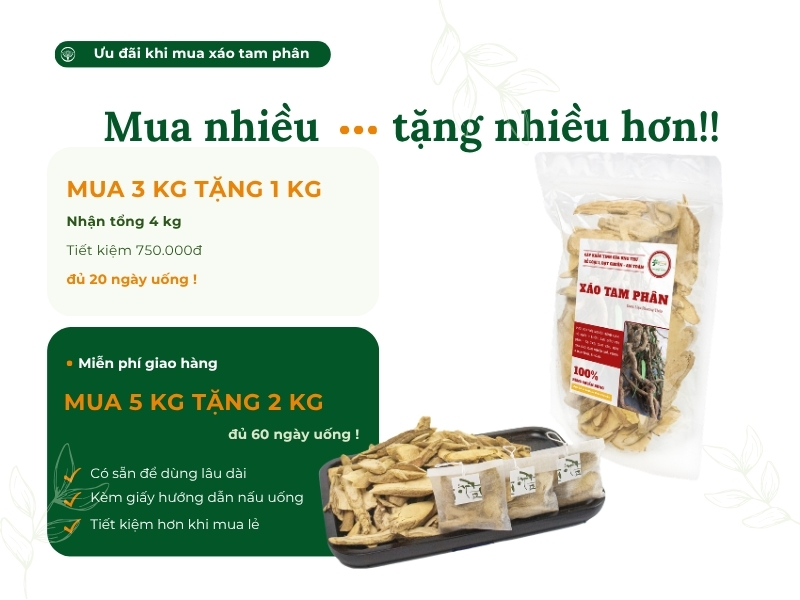 Xáo tam phân xắt lát (Thần xạ, Rễ mọi, Tuyết thông) Chương trình ưu đãi mua xáo tam phân tại Dược Liệu Phương Thảo.
