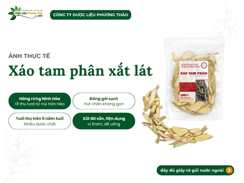 Xáo tam phân xắt lát (Thần xạ, Rễ mọi, Tuyết thông) Xáo tam phân xắt lát, phơi khô sạch, tiện lợi sắc nước uống.